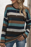 Fashion Casual Striped Patchwork O Neck Tops