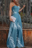 Casual Print Patchwork Spaghetti Strap Boot Cut Jumpsuits