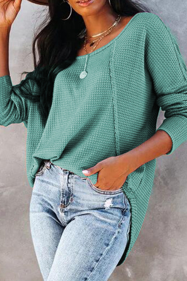 Casual Solid Patchwork Buckle O Neck Tops