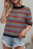 Fashion Striped Patchwork Half A Turtleneck Tops