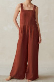 Fashion Street Solid Patchwork Spaghetti Strap Loose Jumpsuits