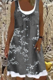 Fashion Street Print Patchwork O Neck A Line Dresses