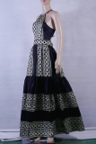 Casual Print Patchwork Halter Cake Skirt Dresses