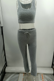 Casual Solid Patchwork U Neck Sleeveless Two Pieces