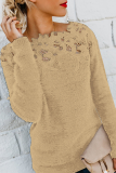Casual Solid Lace Hollowed Out Off the Shoulder Tops Sweater