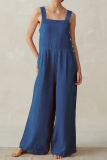 Casual Solid Patchwork Square Collar Straight Jumpsuits