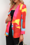 Elegant Print Patchwork Buttons Turndown Collar Outerwear