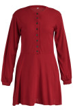 Casual Solid Patchwork Buckle A Line Dresses