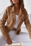Fashion Casual Solid Buttons Zipper Turndown Collar Outerwear