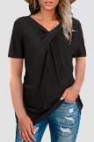Casual Solid Patchwork Fold V Neck T-Shirts