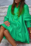 Casual Solid Patchwork Flounce Mandarin Collar Princess Dresses