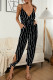 Fashion Casual Print Patchwork V Neck Loose Jumpsuits