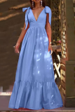 Casual Solid Bandage V Neck Cake Skirt Dresses
