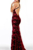 Sexy Patchwork Sequins Backless Spaghetti Strap Long Dress Dresses