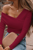 Fashion Solid Patchwork One Shoulder Low Waist Tops