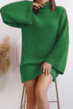 Casual Solid Patchwork Turtleneck Straight Dresses