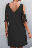 Casual Solid Patchwork V Neck Straight Dresses