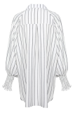 Casual Striped Patchwork Turndown Collar Tops