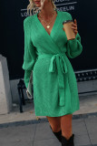 Fashion Solid With Belt O Neck Tops