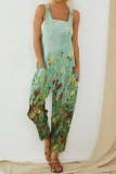 Casual Print Patchwork Square Collar Straight Jumpsuits