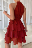 Casual Solid Mesh Halter Mesh Dress Dresses