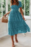 Fashion Dot Patchwork Square Collar Cake Skirt Dresses