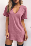 Fashion Casual Solid Patchwork V Neck A Line Dresses