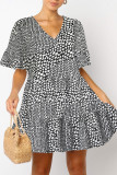 Fashion Sexy Print Patchwork V Neck Pleated Dresses