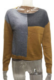 Elegant Geometric Color Block Patchwork O Neck Tops