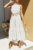 Casual Print Patchwork Halter Waist Skirt Dresses
