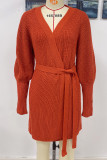 Fashion Solid With Belt O Neck Tops