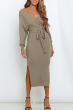 Casual Patchwork Lace V Neck Waist Skirt Dresses