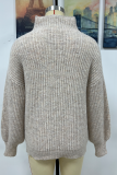 Casual Solid Patchwork Turtleneck Tops