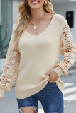 Casual Solid Hollowed Out Patchwork V Neck Sweaters
