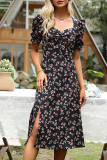 Fashion Elegant Floral Patchwork Slit V Neck A Line Dresses