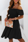 Casual Solid Patchwork Off the Shoulder Cake Skirt Dresses