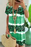 Street Leopard Tie Dye Patchwork V Neck Dresses