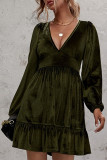 Fashion Casual Solid Patchwork V Neck A Line Dresses