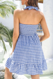 Casual Plaid Bandage Crystal Halter Cake Skirt Dresses