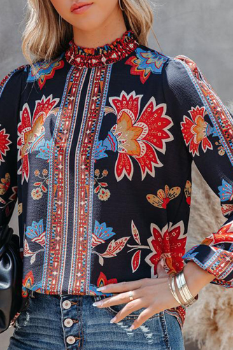 Casual Print Patchwork Half A Turtleneck Tops