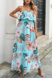 Casual Print Patchwork Strapless Cake Skirt Dresses
