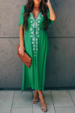 Casual Print Patchwork V Neck Cake Skirt Dresses