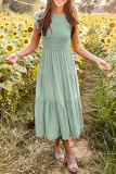 Fashion Solid Flounce O Neck Cake Skirt Dresses