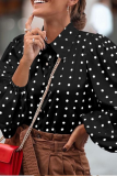 Casual Dot Patchwork Turndown Collar Tops