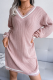 Casual Striped Patchwork Contrast V Neck A Line Dresses Sweater (Without Belt)