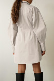 Casual Vintage Solid Patchwork Buckle Turndown Collar Shirt Dress Dresses