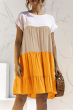 Casual Solid Patchwork O Neck Cake Skirt Dresses