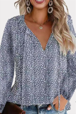 Elegant Print Patchwork Frenulum V Neck Tops