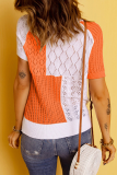 Casual Solid Patchwork O Neck Tops