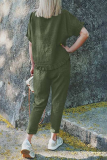 Casual Solid Flounce O Neck Short Sleeve Two Pieces
